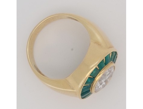 Diamond & Emerald Period Art Deco Cocktail Target Ring 18ct Yellow Gold  2.25ct Old European Cut 