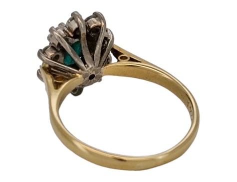 Emerald & Diamond Cluster Ring 18ct Yellow Gold