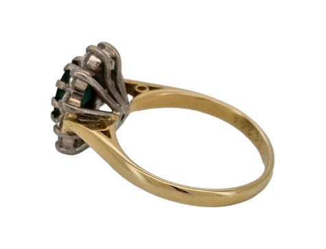 Emerald & Diamond Cluster Ring 18ct Yellow Gold