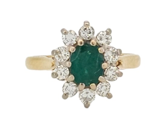 Emerald & Diamond Cluster Ring 18ct Yellow Gold