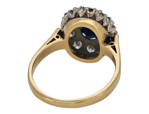Sapphire & Diamond Vintage 18ct Yellow Gold Cluster Ring 1.25ct Sapphire 0.50ct Diamond 