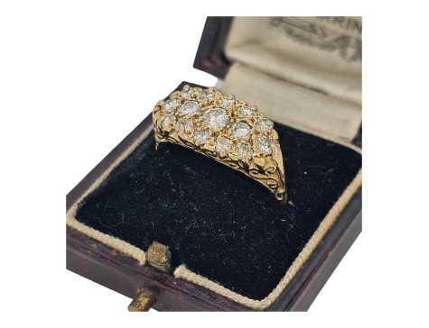 Diamond Victorian inspired Boat Cluster Ring 18ct Yellow Gold 1.10ct 