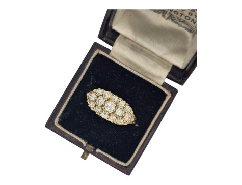 Diamond Victorian inspired Boat Cluster Ring 18ct Yellow Gold 1.10ct 