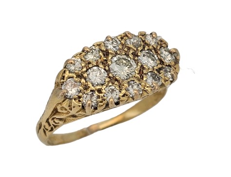 Diamond Victorian inspired Boat Cluster Ring 18ct Yellow Gold 1.10ct 