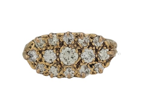 Diamond Victorian inspired Boat Cluster Ring 18ct Yellow Gold 1.10ct 