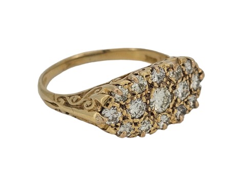 Diamond Victorian inspired Boat Cluster Ring 18ct Yellow Gold 1.10ct 