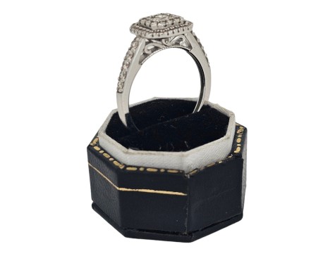 Diamond Halo Cluster Ring 9ct White Gold 0.66ct Invisible Set Princess cuts 