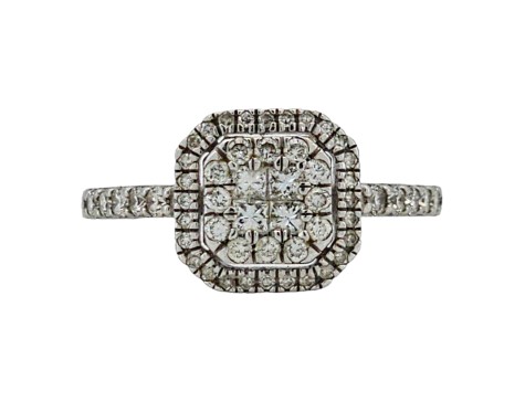 Diamond Halo Cluster Ring 9ct White Gold 0.66ct Invisible Set Princess cuts 