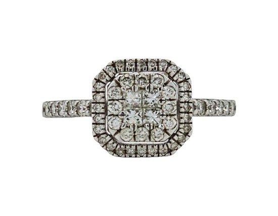 Diamond Halo Cluster Ring 9ct White Gold 0.66ct Invisible Set Princess cuts 