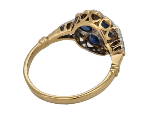 Sapphire & Diamond Target Cluster Ring 18ct Yellow Gold Antique 