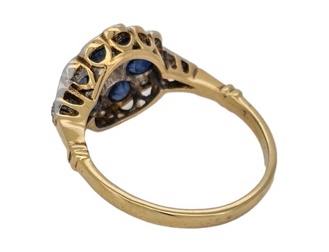 Sapphire & Diamond Target Cluster Ring 18ct Yellow Gold Antique 