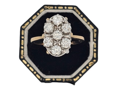 Vintage Diamond Cluster Ring Six Stone 1.00ct G Colour Si Clarity 