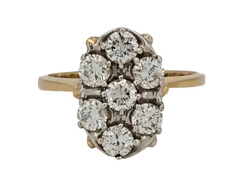 Vintage Diamond Cluster Ring Six Stone 1.00ct G Colour Si Clarity 