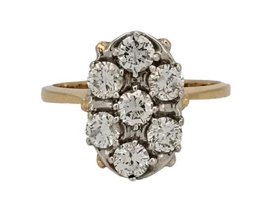 Vintage Diamond Cluster Ring Six Stone 1.00ct G Colour Si Clarity 