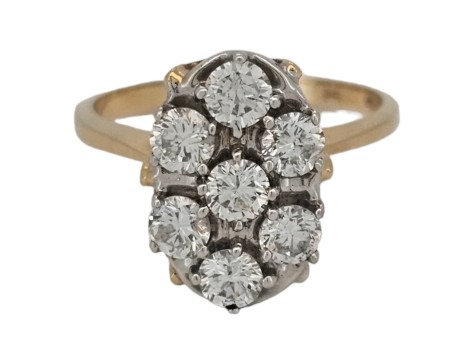 Vintage Diamond Cluster Ring Six Stone 1.00ct G Colour Si Clarity 