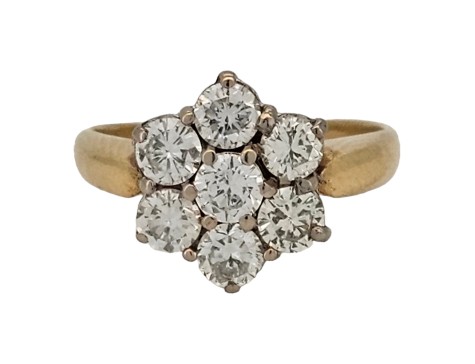 Diamond Daisy Cluster Ring 1.25ct G Colour Si-vs Clarity 18ct Yellow Gold