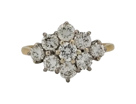 Diamond Boat Cluster Ring 18ct Gold 1.30-1.40ct Nine stone