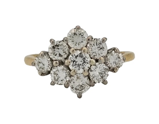 Diamond Boat Cluster Ring 18ct Gold 1.30-1.40ct Nine stone