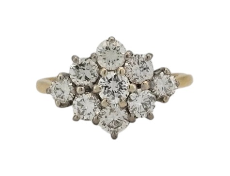 Diamond Boat Cluster Ring 18ct Gold 1.30-1.40ct Nine stone