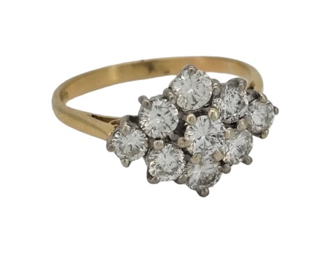 Diamond Boat Cluster Ring 18ct Gold 1.30-1.40ct Nine stone