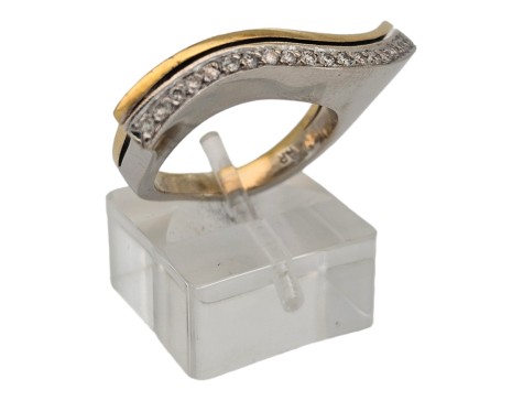 Diamond Set 18ct White & Yellow Gold Swirl Dress Ring 