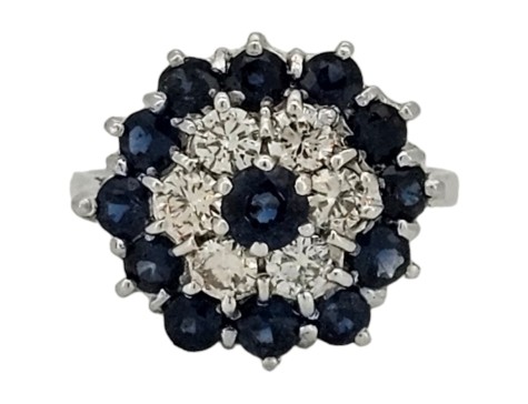 Sapphire & Diamond Vintage 18ct White Gold Tiered Cocktail Ring 