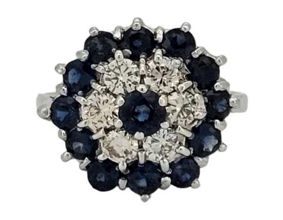 Sapphire & Diamond Vintage 18ct White Gold Tiered Cocktail Ring 