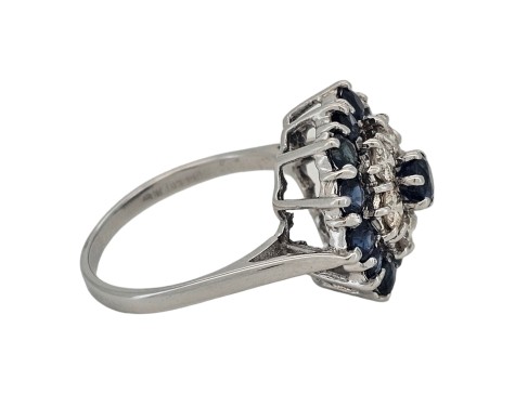 Sapphire & Diamond Vintage 18ct White Gold Tiered Cocktail Ring 