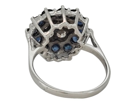 Sapphire & Diamond Vintage 18ct White Gold Tiered Cocktail Ring 