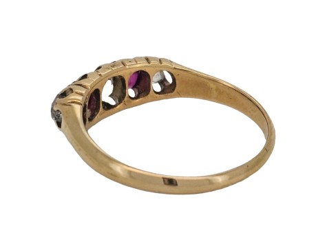Ruby & Diamond Antique Victorian 18ct Gold Five Stone Ring 