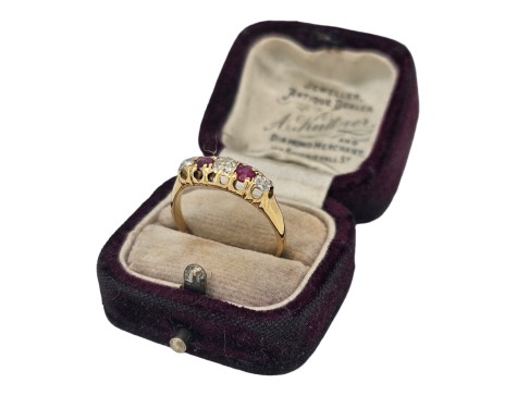 Ruby & Diamond Antique Victorian 18ct Gold Five Stone Ring 