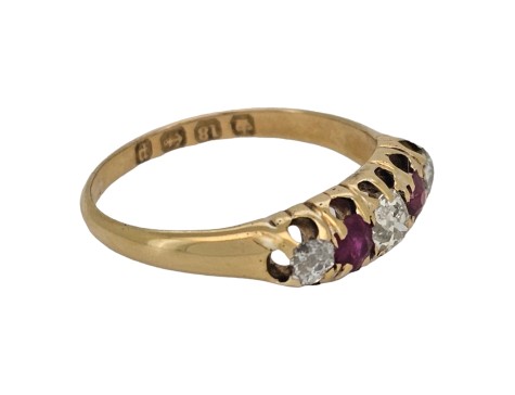 Ruby & Diamond Antique Victorian 18ct Gold Five Stone Ring 