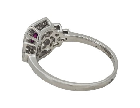 Diamond & Ruby Art Deco Inspired Target Cluster Ring 18ct White Gold 