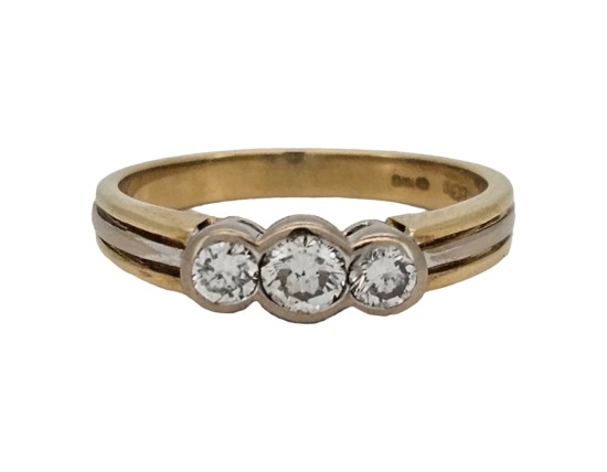 Diamond Trilogy Three Stone Ring 18ct Gold Rub-over Setting  0.50ct