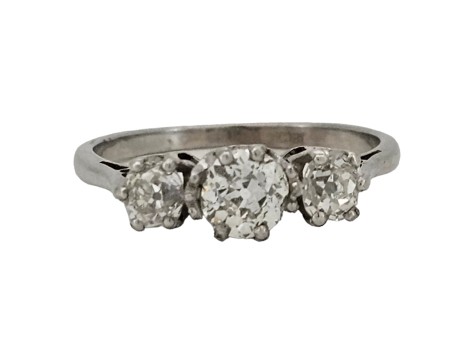 Diamond Trilogy Three Stone Ring 18ct White Gold Antique Old Cut Diamonds 