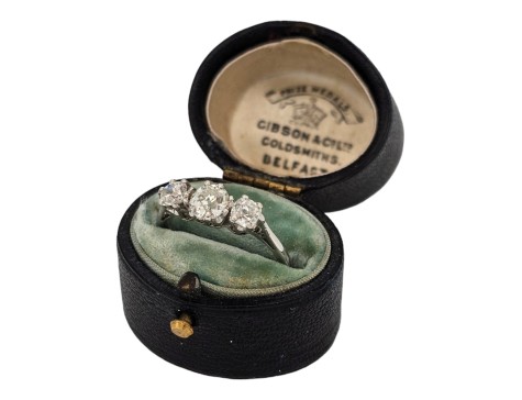Diamond Trilogy Three Stone Ring 18ct White Gold Antique Old Cut Diamonds 