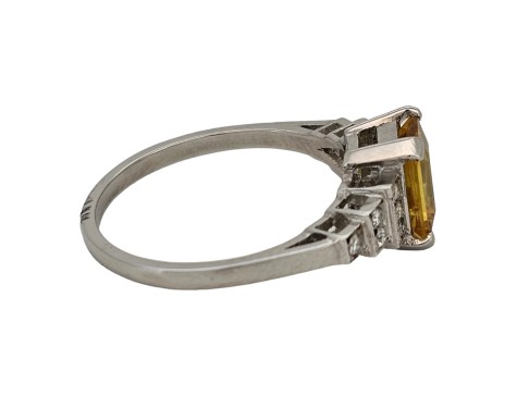 Yellow Sapphire & Diamond Platinum Art Deco Inspired Ring Tiered Shoulders 