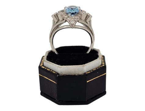 Aquamarine & Diamond Platinum Dress Cocktail Ring Vintage 