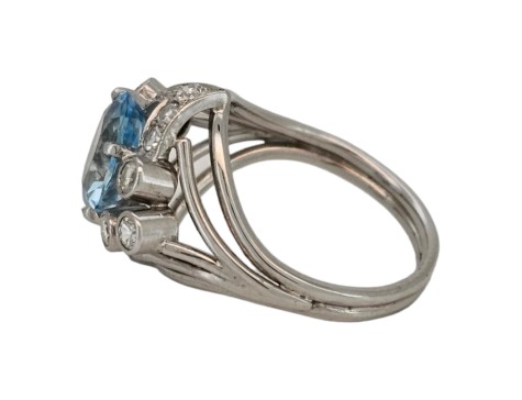 Aquamarine & Diamond Platinum Dress Cocktail Ring Vintage 