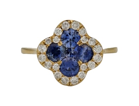 Sapphire & Diamond Cluster Ring 18ct Yellow Gold Van Cleef Arpels Style