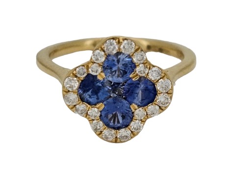 Sapphire & Diamond Cluster Ring 18ct Yellow Gold Van Cleef Arpels Style