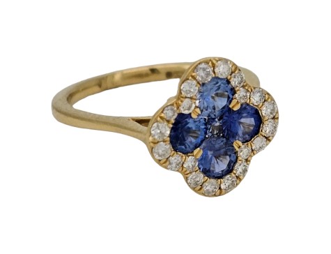 Sapphire & Diamond Cluster Ring 18ct Yellow Gold Van Cleef Arpels Style