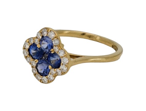 Sapphire & Diamond Cluster Ring 18ct Yellow Gold Van Cleef Arpels Style