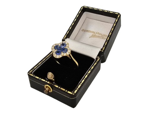 Sapphire & Diamond Cluster Ring 18ct Yellow Gold Van Cleef Arpels Style