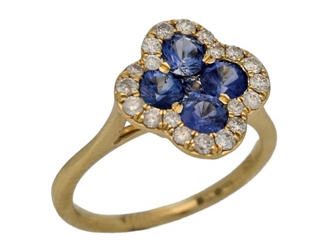 Sapphire & Diamond Cluster Ring 18ct Yellow Gold Van Cleef Arpels Style