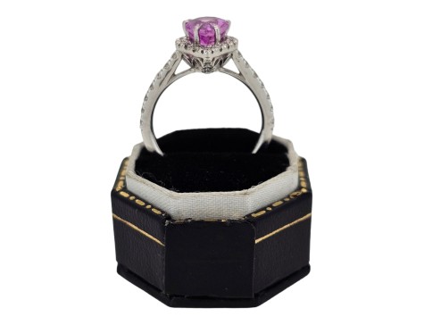 Pink Sapphire & Diamond Halo Cluster Ring Platinum Pear Cut Tear Drop