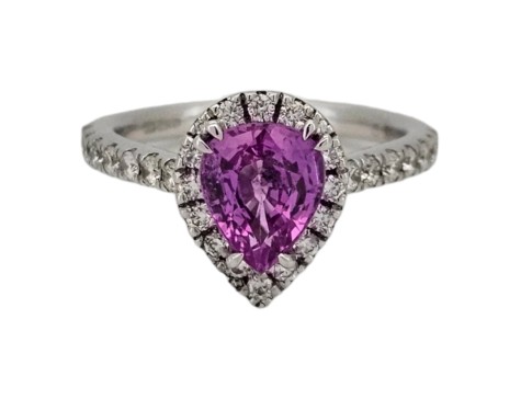 Pink Sapphire & Diamond Halo Cluster Ring Platinum Pear Cut Tear Drop