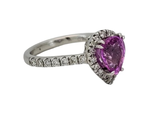 Pink Sapphire & Diamond Halo Cluster Ring Platinum Pear Cut Tear Drop