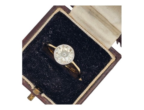 Diamond Solitaire Ring Old European Cut 1.80ct Bezel Set 18ct Yellow Gold 