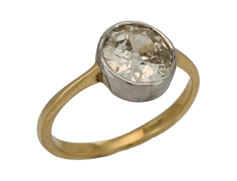 Diamond Solitaire Ring Old European Cut 1.80ct Bezel Set 18ct Yellow Gold 